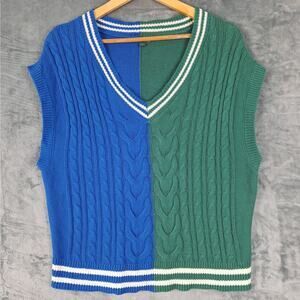 wild fable Blue and Green Cable-Knit Sweater Vest